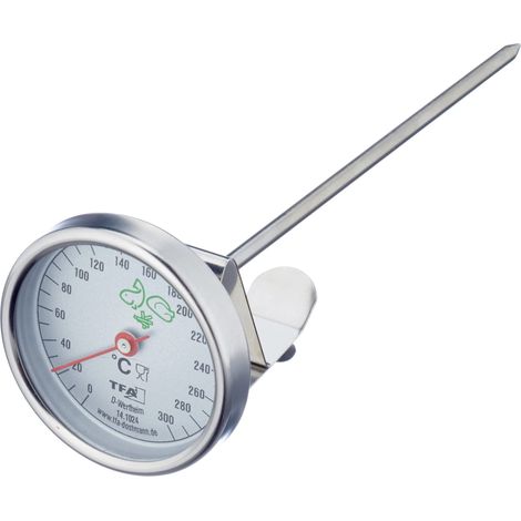 TFA Dostmann Termometro analogico per grassi, temperatura dei grassi di frittura, acciaio inox, con clip di montaggio, con raccomandazioni di temperatura, 14.1024