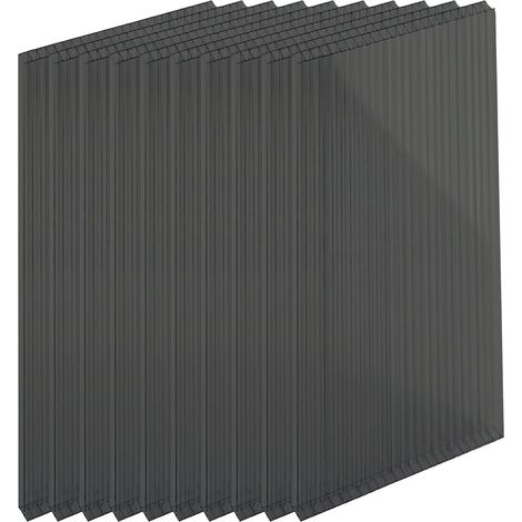 Relaxdays Set 10 lastre alveolari 4 mm, per serra, 121x60,5 cm, policarbonato, antracite