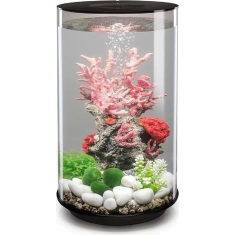 Tube 30 Aquarium en Acrylique, éclairage LED Noir Standard Blanc, Vue à 360 degrés, système de Filtration en 5 étapes, Installation Facile, Comprend Pompe à air, Cartouche filtrante, Support en