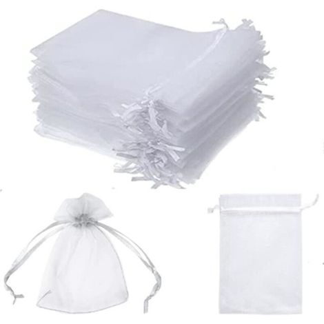 100pcs Sacs Organza,Pochon Organza,Sacs Organza de Poche de Cadeau Mariage Bijoux ,Sachet pour Lavande Vide,10x15cm Blanc