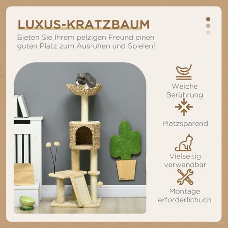 Arbre à chat avec cachette, plateforme repos, boule de jeu, 45 x 40 x 116 cm, marron/beige (1/4)