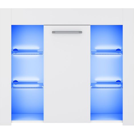 ELEGANT 83cm Display Cabinet Cupboard with Adjustable Glass Shelf RGB LED Light  Large Storage Space White High Gloss (1/5)