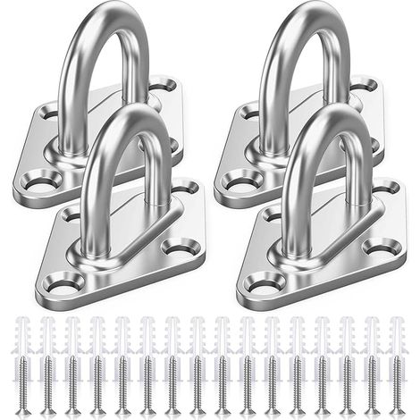 M5 Platine Oeillet Inox,4 Pièces Rhombic Kit de Crochet Plafond Charge Lourde,Crochets D'ancrage Marine avec Vis,Crochet Suspension Plafond Fixation Support Anneau Mural pour Accrocher Objets (4) (1/5)