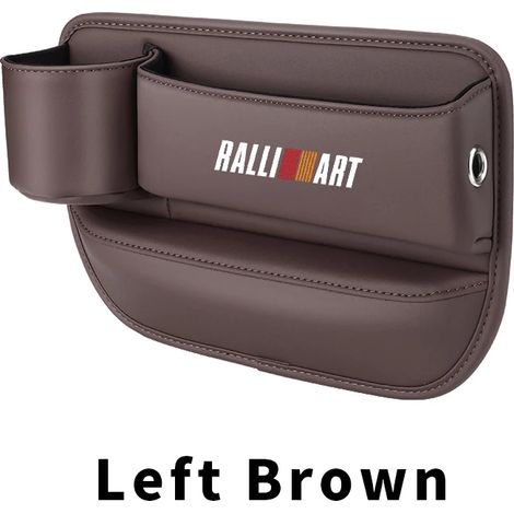 (Marron gauche) Boîte de rangement pour l'espace entre les sièges auto, compatible avec les accessoires intérieurs en cuir Mitsubishi Lancer 9, 10, ASX, Outlander, Pajero et Mirage (Ralliart). (1/5)