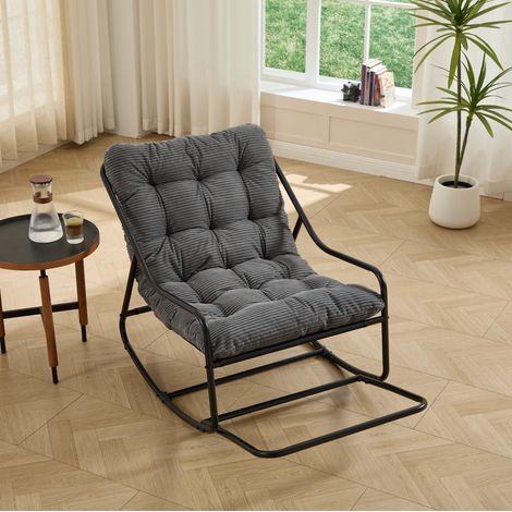 Sedia a dondolo da esterno in acciaio grigio e nero 75x116x82 cm con cuscino spesso, movimento regolabile (1/5)