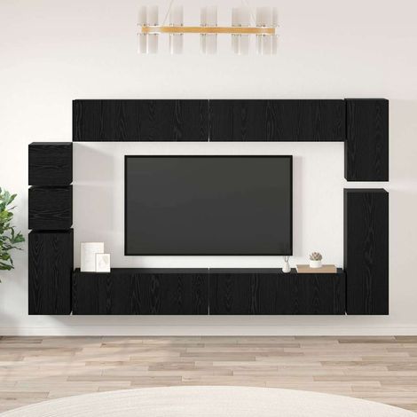 TV-Schrankset 9 pcs Schwarz Eichen-Optik Holzwerkstoff