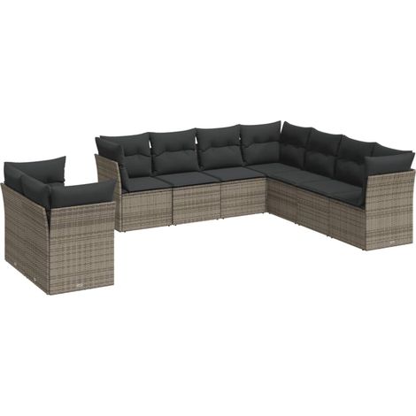 Maison Exclusive - 9-tlg. Garten-Sofagarnitur mit Kissen Grau Pol (1/3)