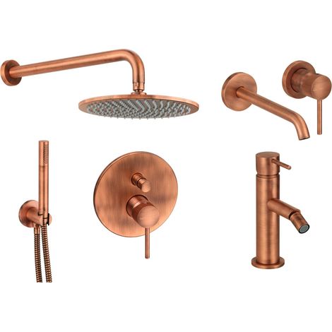 Set miscelatore lavabo a parete, bidet e kit doccia in colore rame Gattoni Easy KITEASYVC2 (1/5)