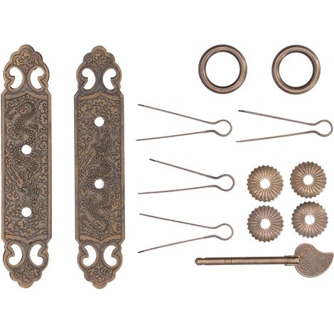 Poignée de porte en laiton antique, motif raffiné, poignée droite, accessoires pour armoire et penderie (1/5)