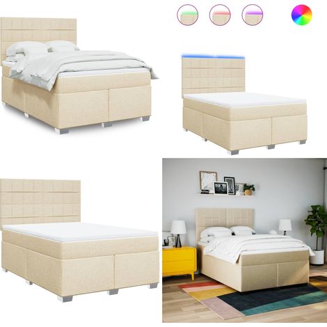 Giroletto a Molle con Materasso Crema 160x200 cm in Tessuto - Materasso a molle insacchettate - Letto con testiera regolabile