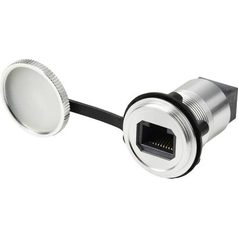 TRU COMPONENTS Prise encastrée TRU COMPONENTS RJ45/CAT5, prise/prise, IP67, métal, argent TC-14378432 Femelle Prise RJ4 (1/3)