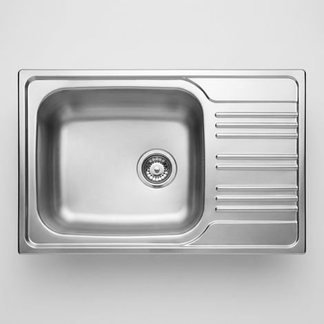 Évier de cuisine encastrable en acier inoxydable avec 1 cuve et égouttoir, 78 x 50 cm, finition satinée - Lonsy