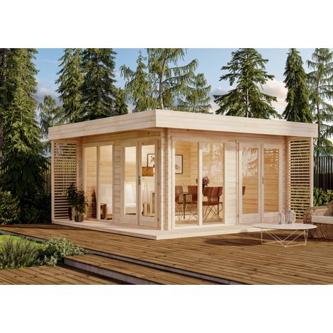Alpholz Gardenlounge Viva A Gartenhaus aus Holz, Holzhaus mit 44 mm Wandstärke inklusive Terrasse Blockbohlenhaus (1/5)