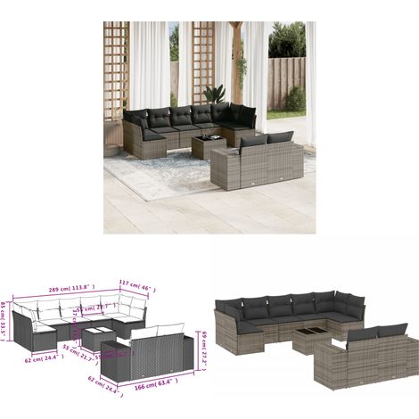 Salon de jardin avec coussins 10 pcs gris résine tressée - Ensemble Salon De Jardin - Meuble De Jardin - Résine Tressée - Rotin Synthétique - Mobilier D'extérieur - Home & Living (1/3)