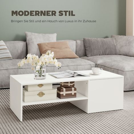 Table basse réglable en hauteur, pieds métal, plateau en panneau de particules, patins antidérapants, blanc, meuble salon ajustable (1/5)