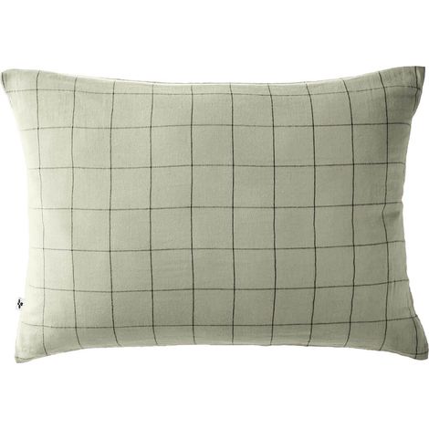 OUREA MOTIF - Taie d'Oreiller 50x70cm Gaze de Coton Vert d'Eau à Grands Carreaux (1/5)