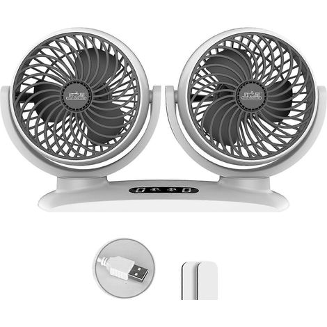 360° drehbarer elektrischer Ventilator, USB 5V, Doppelventilator für Kopf, Armaturenbrett, Außenbereich (1/5)
