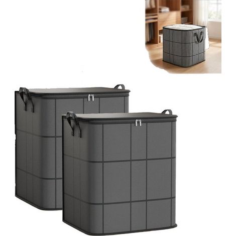 Ensemble de deux grands sacs de rangement pour vêtements, dimensions 50 x 40 x 50 cm - Noir - Poignées et fermetures éclair robustes et durables (1/5)