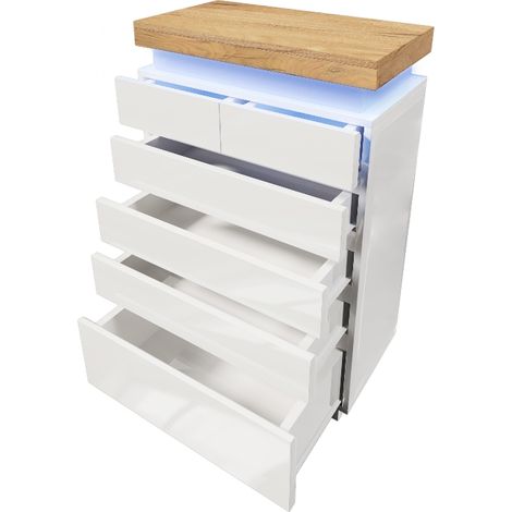Kommode weiß Hochglanz mit 6 Schubladen und LED Beleuchtung, Mehrzweckschrank App-gesteuert, 115x73x39 cm, Sideboard für Wohnzimmer (1/5)
