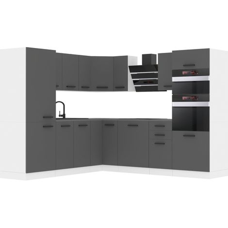 Belini Cuisine Equipee Complete Stacy Muebles de Cuisine Complets. L-Forme Cuisine. Cuisine Complete avec Plan de Travail, Argent Mat (1/4)
