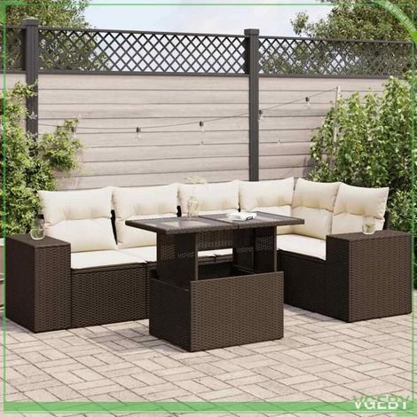 Salon de jardin - FAF7291712444111 - Résine tressée marron - 6 places modulable - Table plateau réglable (1/5)