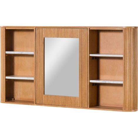 Spiegelschrank Mango 145x20x75 natur lackiert / Marmor weiß BARCELONA 546 (1/4)