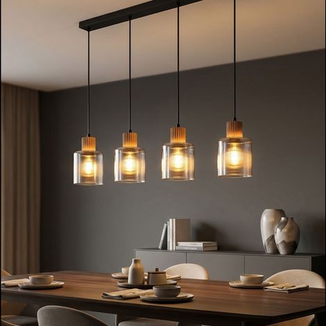 LED Pendelleuchte Hängelampe Esszimmer 4-flammig Braun Wohnzimmerlampe H 120 cm (1/5)