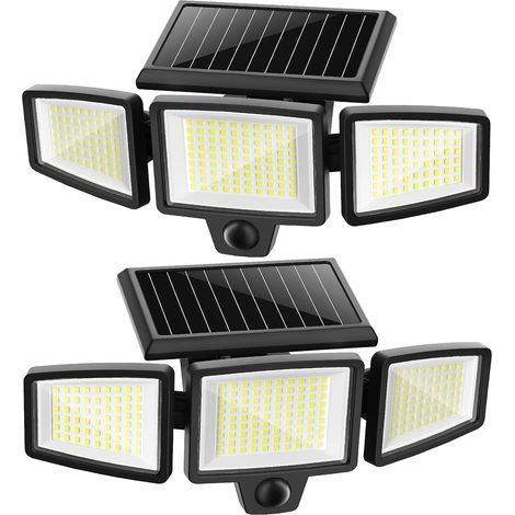 Set of 2 solar wall lights with motion detector, 210 LEDs, IP65, solar powered, black (1/5)