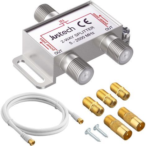 2-Voies Répartiteur Satellite 5-2500 MHz TV CATV à Large Bande Splitters avec 1,5m Câble Coaxial de Fiche F pour Box (1/5)