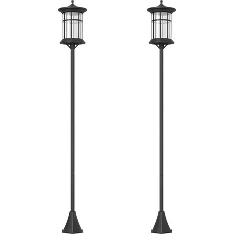 Beyamis 2er-Set Solar-Straßenleuchten mit 6 Stunden Leuchtdauer und Bodenverankerung, Edelstahl und ABS, 23,5 x 23,5 x 184 cm, Schwarz