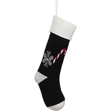 Chaussette de Noël en maille tricotée flocon de neige, peluche douce noire avec canne de bonbon, décoration suspendue festive pour sapin (1/5)