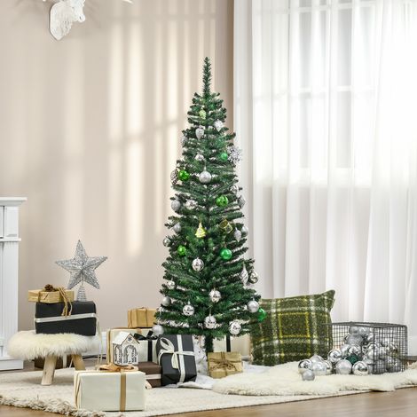 150 cm schlanker künstlicher Weihnachtsbaum mit realistischen Zweigen, hoher und schmaler Weihnachtsbaum mit Kunststofffuß, Grün (1/5)