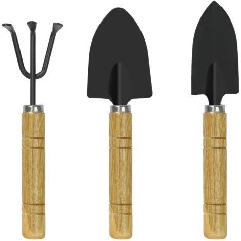 Set of 3 Mini Garden Tools with Wooden and Iron Handle - Black (1/4)