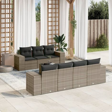 Ensemble Salon Jardin Résine Tressée Gris avec Coussins Table Verre Stockage Intégré Conception Modulaire Dimensions sur Mesure (1/3)