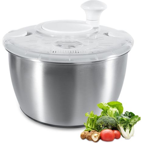 Salatschleuder 4,5L aus Edelstahl mit Deckel, Weiß (1/5)