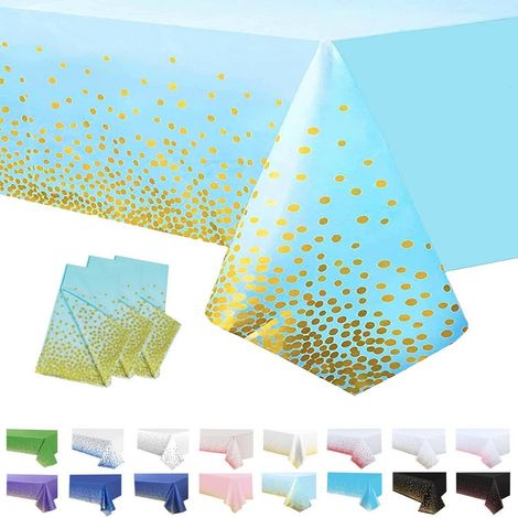 Lot de 3 nappes bleu bébé 137x274cm, Rectangulaire, Imperméable, pour fêtes