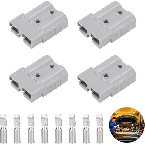 4 pièces Anderson Connecteurs 50A 600V, Prise de Connexion Rapide pour Batterie de Voiture, Van, Moto et Applications solaires, Kits de connecteurs avec Couvercle en Caoutchouc et 8 Broches fournies (1/5)