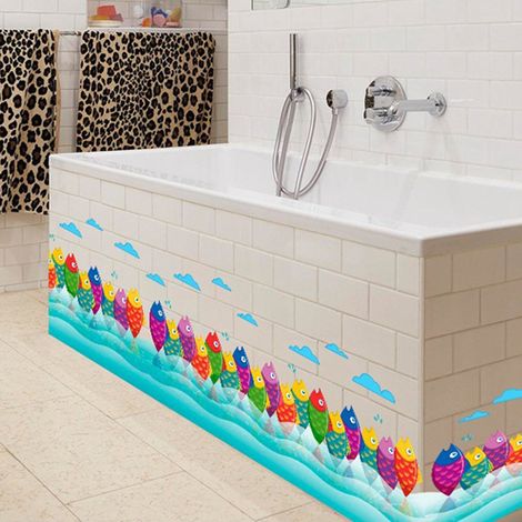 Stickers muraux colorés en PVC représentant des poissons de mer, à utiliser comme affiche décorative pour les chambres d'enfants et les salles de bain. (1/5)