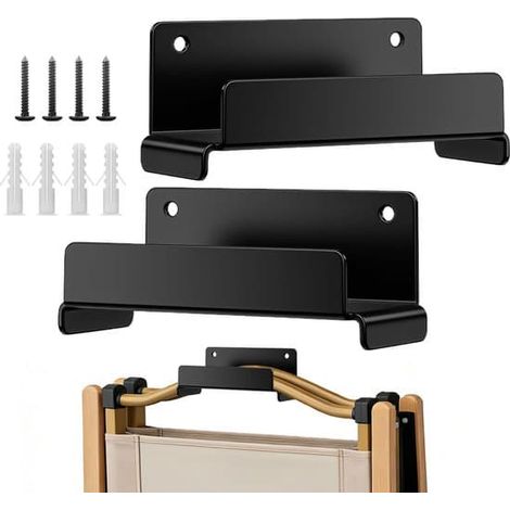 Supports muraux, supports pour échelles, crochets muraux, crochets de garage, lot de 2, robustes, vis incluses, pour échelles, chaises et outils, pour abris de jardin et ateliers, noir (1/5)