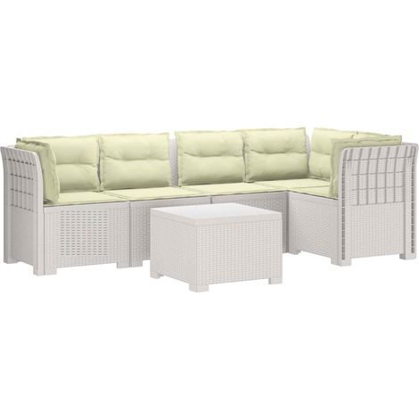 Divano da Giardino 5 Posti con Cuscini Stile Rattan PP Bianco vidaXL (1/5)