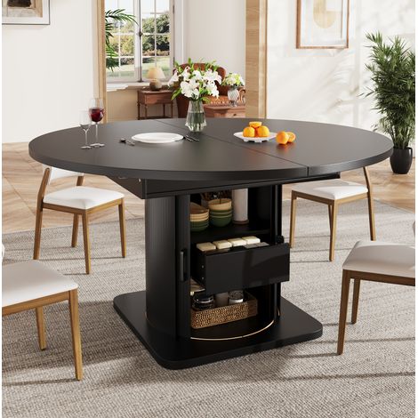 Tavolo rotondo/ovale allungabile 118-158 cm con vani, MDF, nero DESVIAE (1/5)
