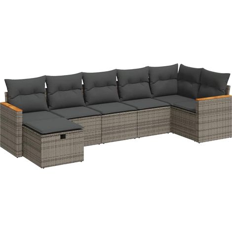 Set Divani da Giardino 7 pz con Cuscini Grigio in Polyrattan vidaXL (1/5)