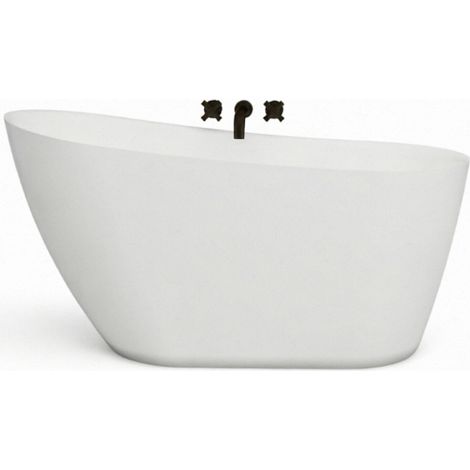 AICA Freistehende Badewanne 150x72x73cm Oval weiße Acrylwannen Komplett Set inkl. Wannenträger und Ablauf. (1/4)