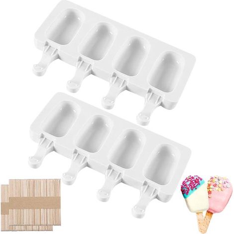 Set di 2 stampi per ghiaccio in silicone - Stampo per ghiaccio - Per alimenti - Ghiaccio - Frutta - Dessert - Stampo per cioccolato con 100 bastoncini di legno (1/5)