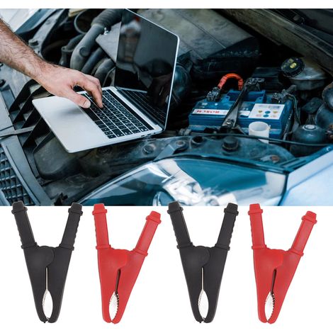 4 Krokodilklemmen / Hochstrom-Batterieklemmen (50 A), mittelstarke Prüfklemmen aus reinem Kupfer, Elektrikerklemmen, vollständig abgeschirmte Kabelklemmen, niederohmig (1000 V) (1/5)