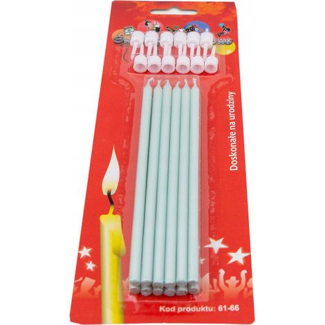 12 velas de cumpleaños + soportes largos AZULES  61-66