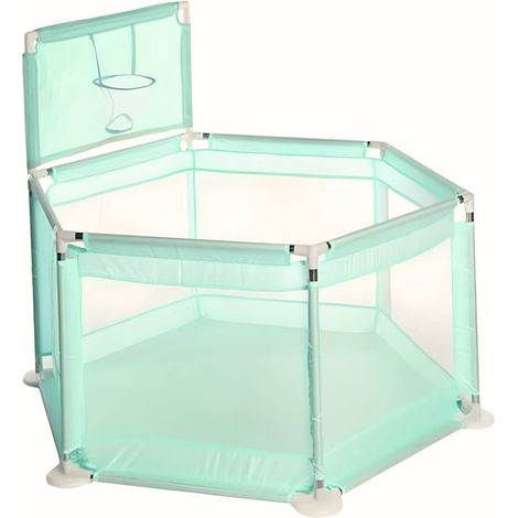 King Of Dreams – Parc bébé 150 cm vert – Aire de jeux clôturée pour bébé – Panier de basket inclus – Espace sécurisé pour jeux d'intérieur et extérieur