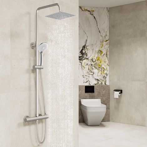 AICA Bathroom Thermostatic Mixer Shower Kit Square Chrome Twin Head Exposed Valve (1/5)