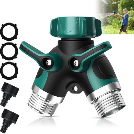 2-Wege-Bewässerungsverteiler mit 3/4-Zoll-Schlauchanschluss, Steuerschalter, einstellbarem und arretierbarem Wasserdurchfluss – Für Gartenbau, Gartenbau und Blumenzucht. (1/5)