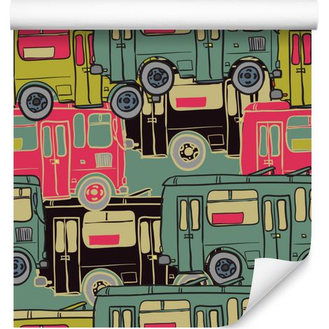 Papel pintado de autobuses coloridos para salón y dormitorio, 50x1000 cm. (1/5)